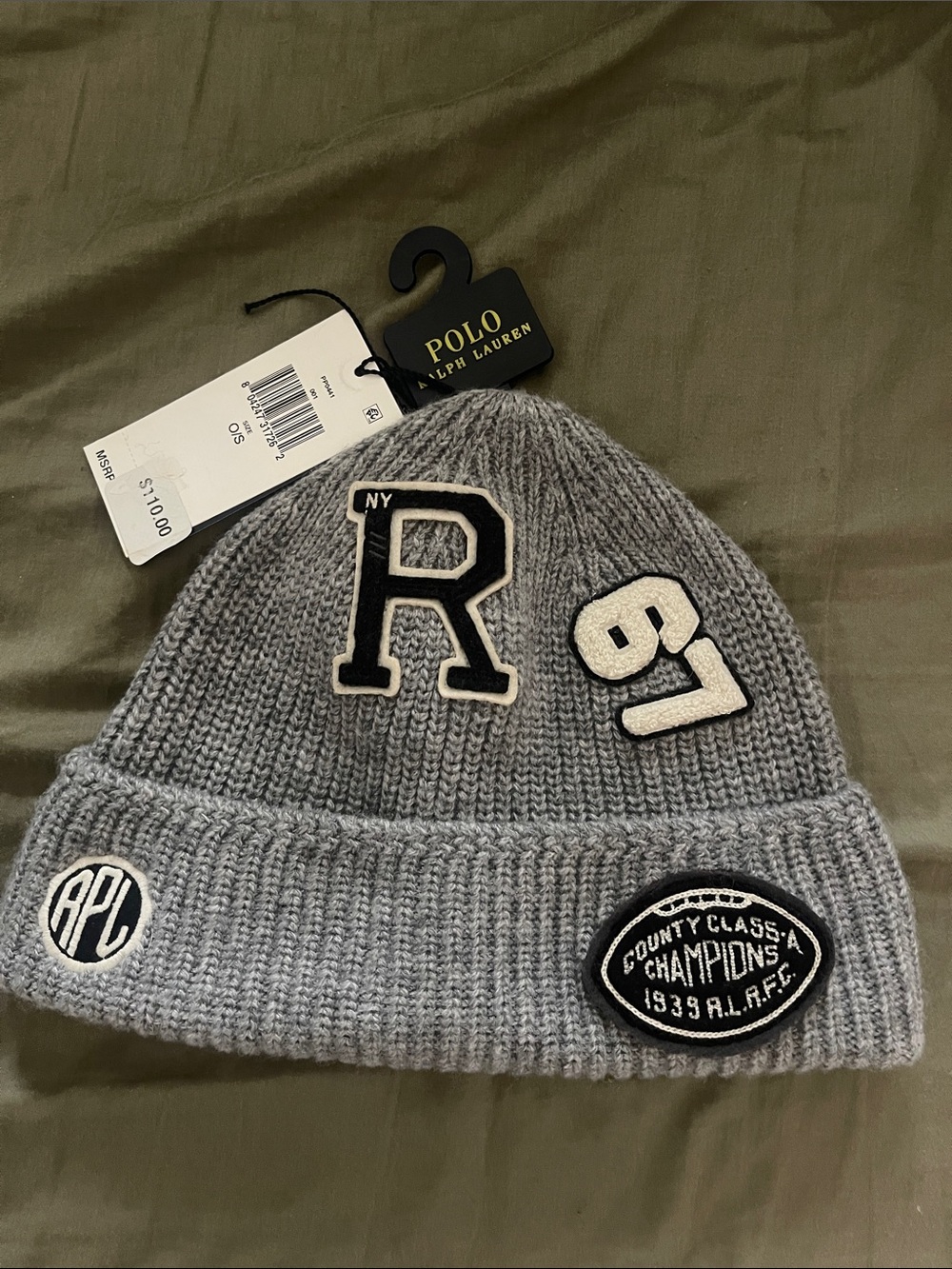 Polo by Ralph Lauren Gray Knit Patch Beanie